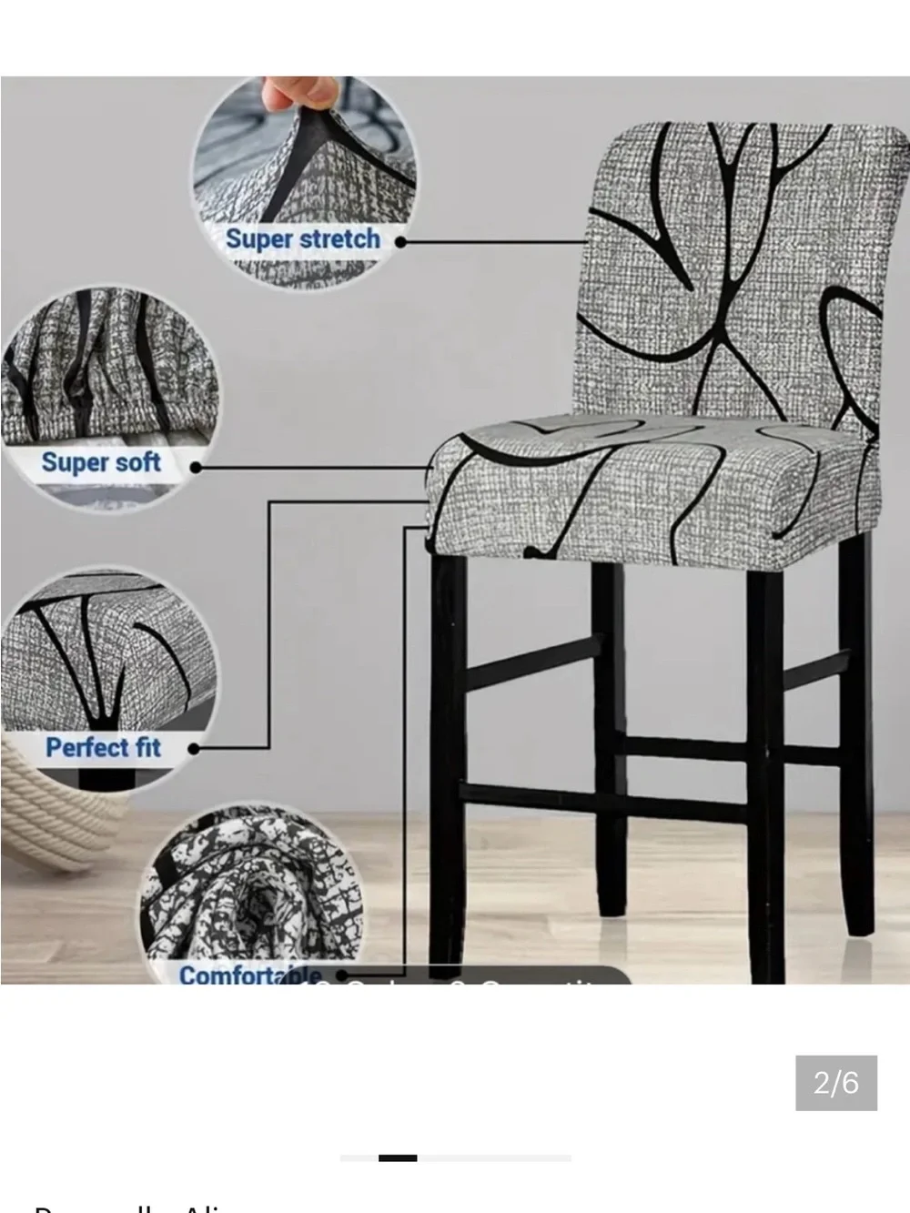 Stretch Bar Stool Cover in Gray with Black Pattern